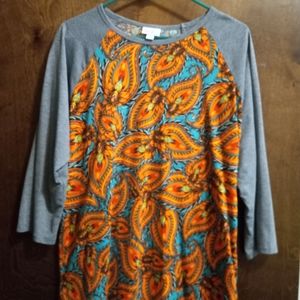 LulaRoe Orange, Teal with Gray elbow length sleeves